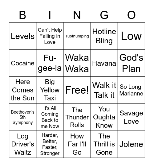 Tune-go Bingo Card