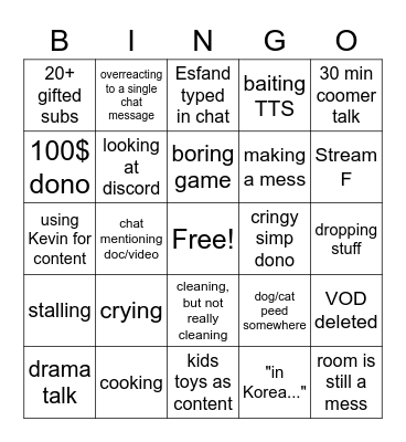 Jinnytty 1.Korea Stream Bingo Card