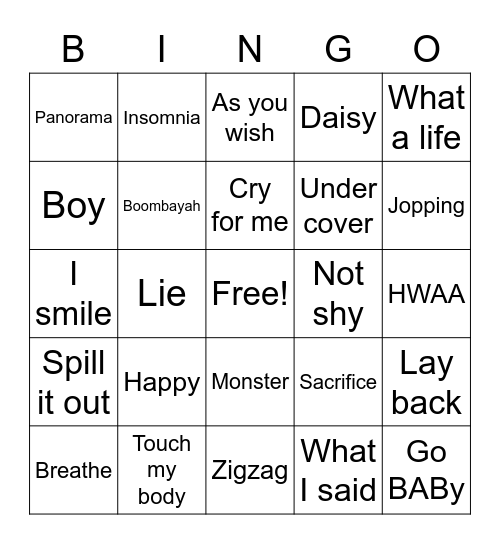 24 playlist Bingo Card