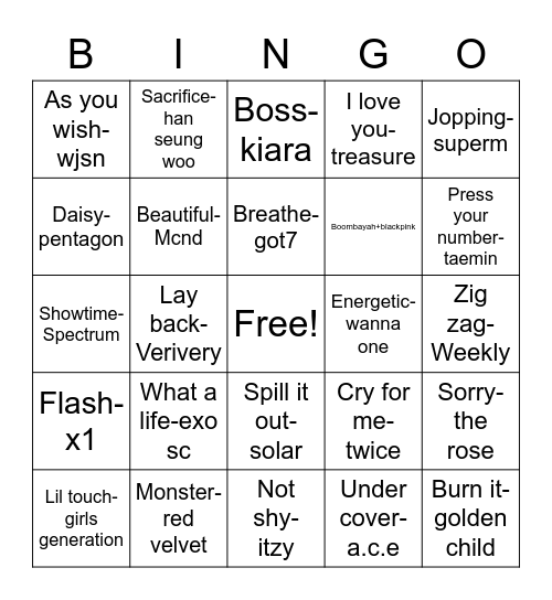 Playlist Bingo Card