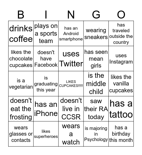 Find someone who does or has each thing until you get 5 in a row! (write the person's name in the box!) Bingo Card