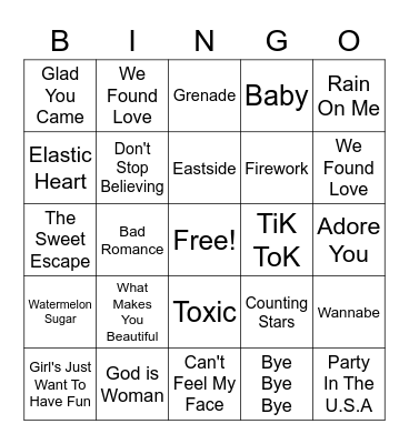 POP HITS Bingo Card