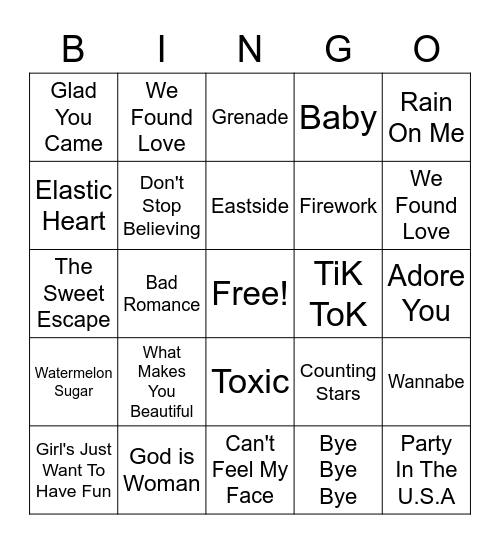 POP HITS Bingo Card