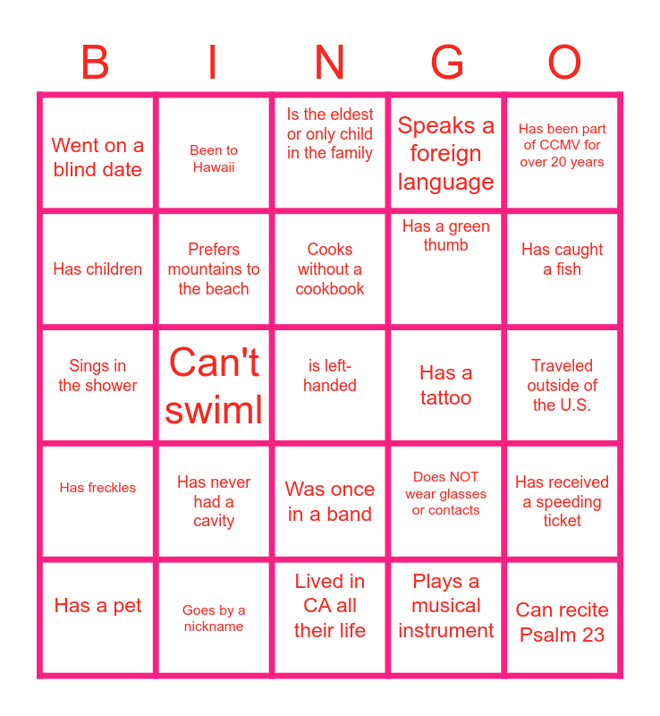 Meet and Greet Bingo Card