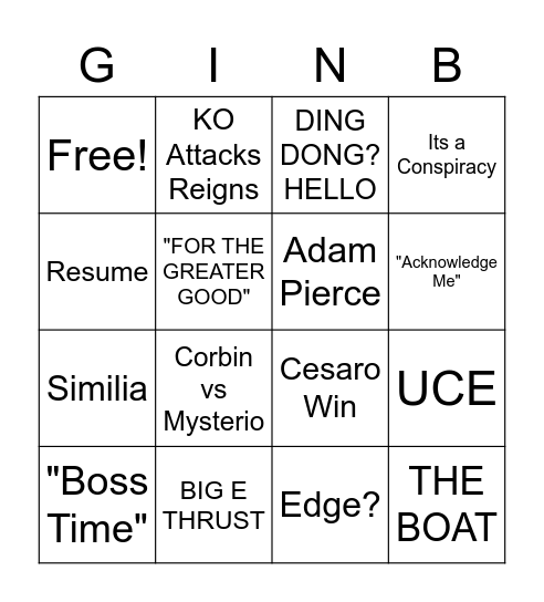 Smackdown BINGO Card