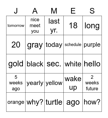 James' Bingo Card