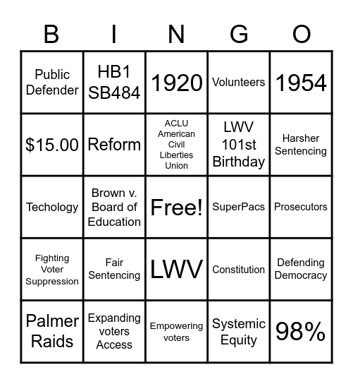 Breaking the Chains Bingo Card