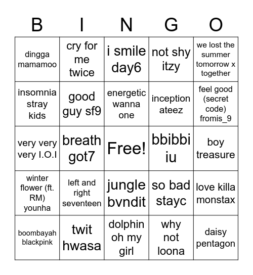 kpop bingo Card