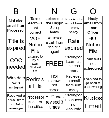 Funding Department Bingo Card Bingo Card