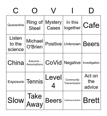 Dictator Dan's Presser CoVid Bingo Card