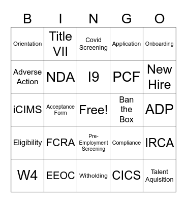 Onboarding Bingo Card