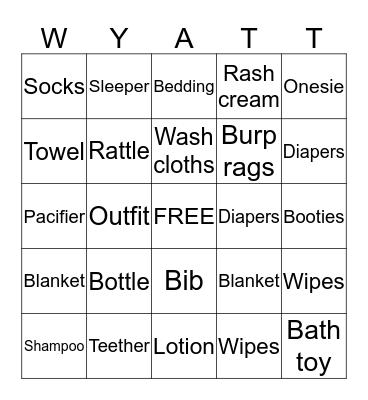 Baby Shower Bingo Card