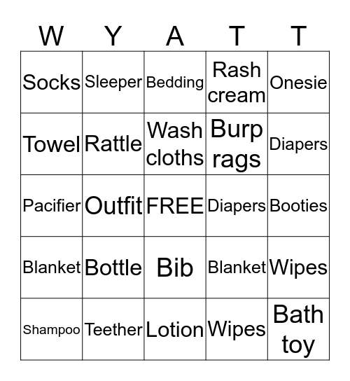 Baby Shower Bingo Card