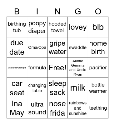 Baby Bingo Card