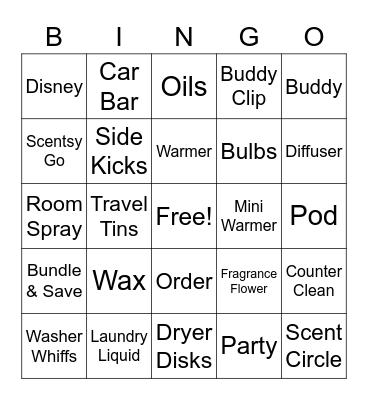 Scentsy Bingo Card