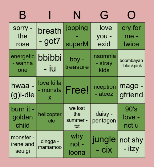 lovetyongg Bingo Card