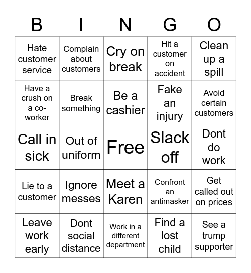 Retail Worker Bingo Card