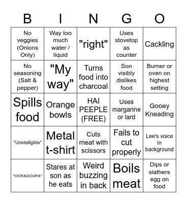 Kay's Cooking Bingo Card