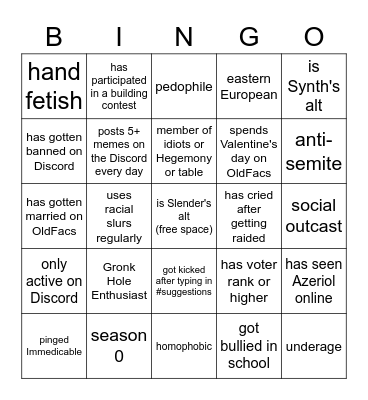 OldFacs Player Bingo Card