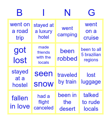 Traveling Bingo Card