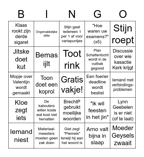 Groepsraad Bingo Card