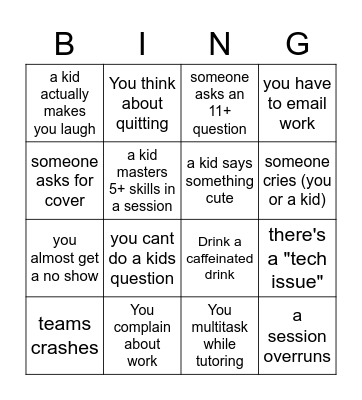 Work week bingo Card