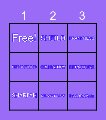 Sabr House 2 BINGO Game Bingo Card