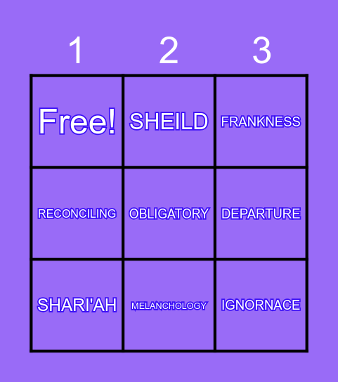 Sabr House 2 BINGO Game Bingo Card