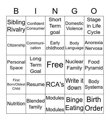 Human Services Bingo Card