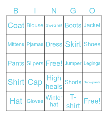 Clothing bingo Card