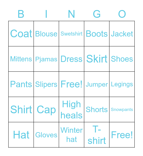 Clothing bingo Card