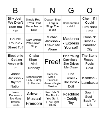 1989! Bingo Card
