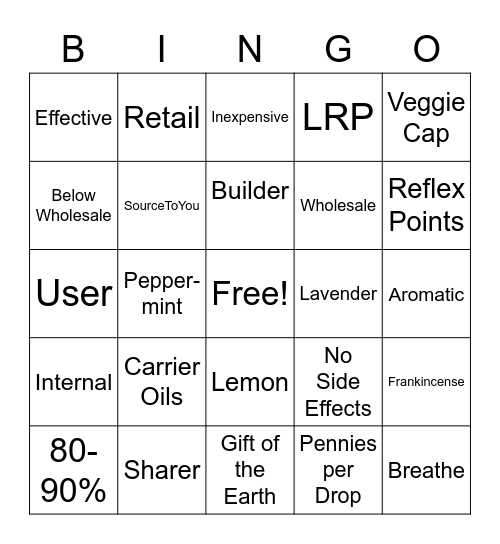 Essential Oil Bingo Card