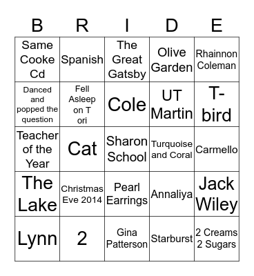 Bride Bingo Card