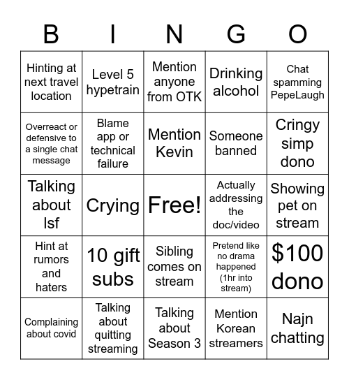 First Korean Stream PepeLaugh Bingo Card