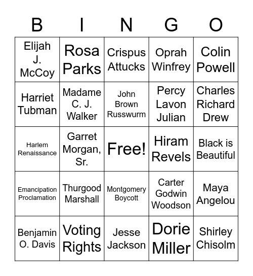 Black History Month Bingo Card