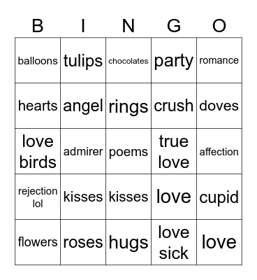 valentines bingo Card