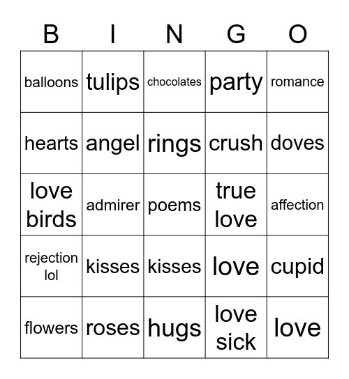 valentines bingo Card