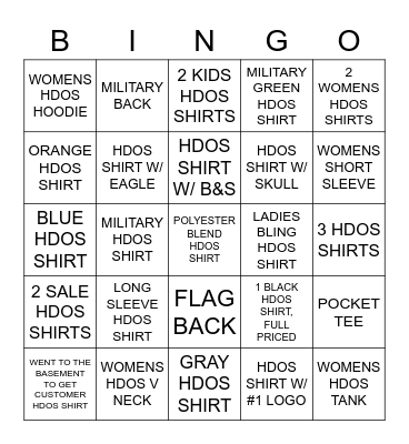 HDOS SHIRT BINGO Card