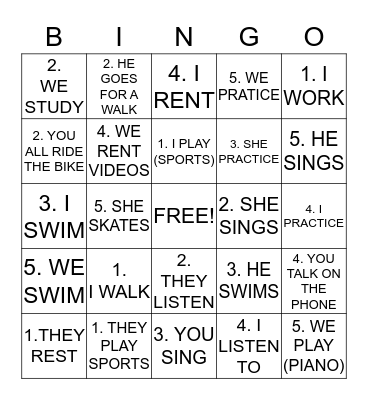 AR VERBS  Bingo Card