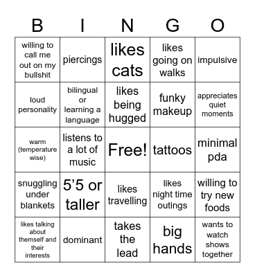 My Type Bingo Card