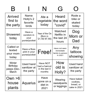 2021 Birthday Bingo Card