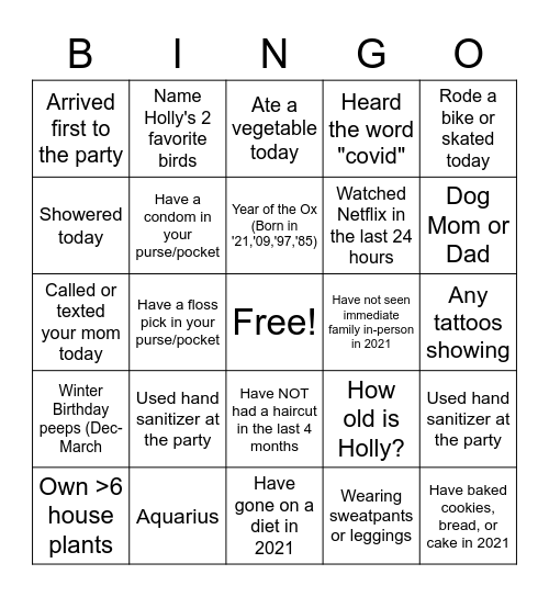 2021 Birthday Bingo Card