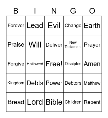 Lord's Prayer Bingo Card