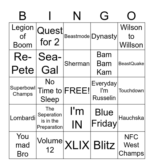 12-Man Bingo Card