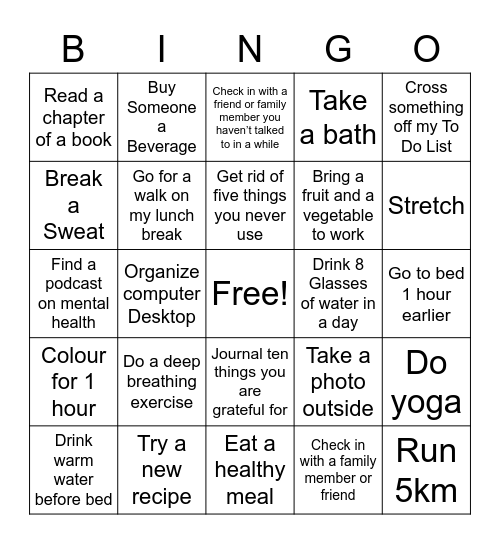 Cailan's Wellness Bingo Card