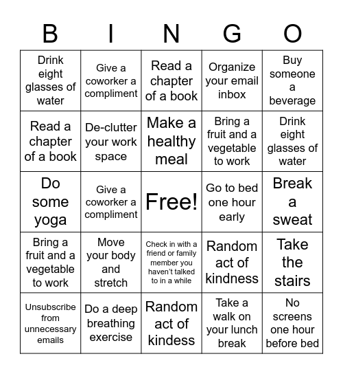 Mindful Bingo Card