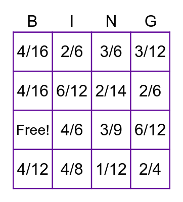 Equivalent Fraction Bingo Card