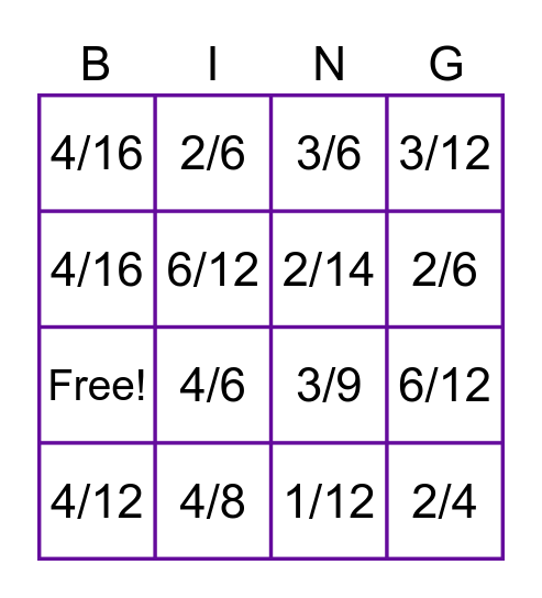 Equivalent Fraction Bingo Card