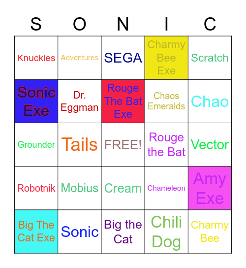 Sonic Bingo Card